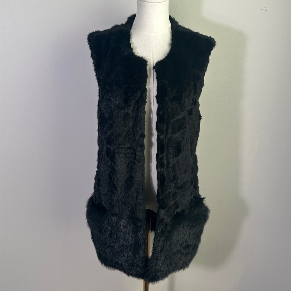 Womens Soft Black Faux Fur Longline‎ Vest Goth Glam Dark Romance Mob Wife Small